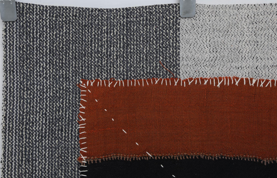 3x4 Wool Tapestry Rug, Black Rust Brown Abstract Textile Wall Hanging, Modern Fiber Art Decor