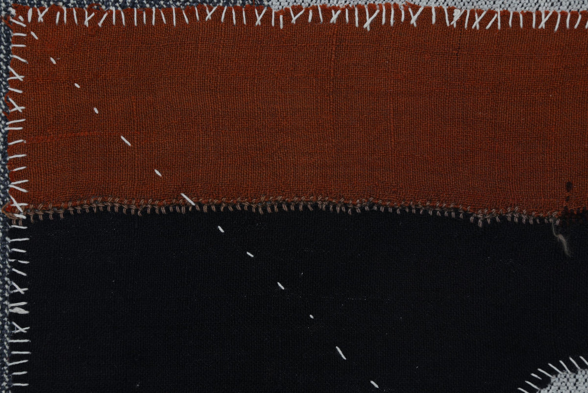 3x4 Wool Tapestry Rug, Black Rust Brown Abstract Textile Wall Hanging, Modern Fiber Art Decor