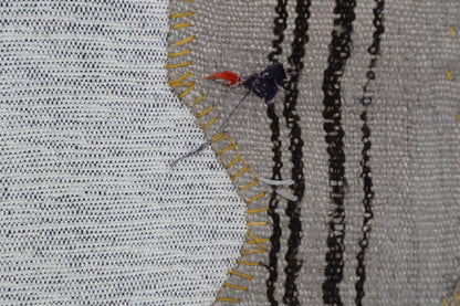 3x4 Vintage Tapestry Rug, Natural Hemp Wool Turkish Textile, Minimal Black Stripe Wall Art