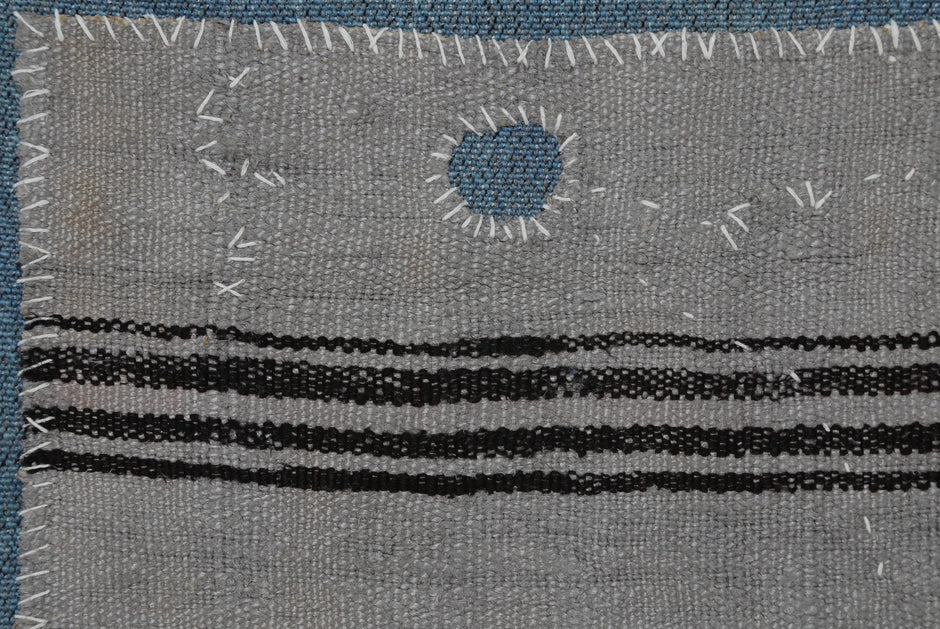 3x4 Vintage Tapestry Rug, Hemp Wool Striped Turkish Textile, Neutral Woven Wall Art