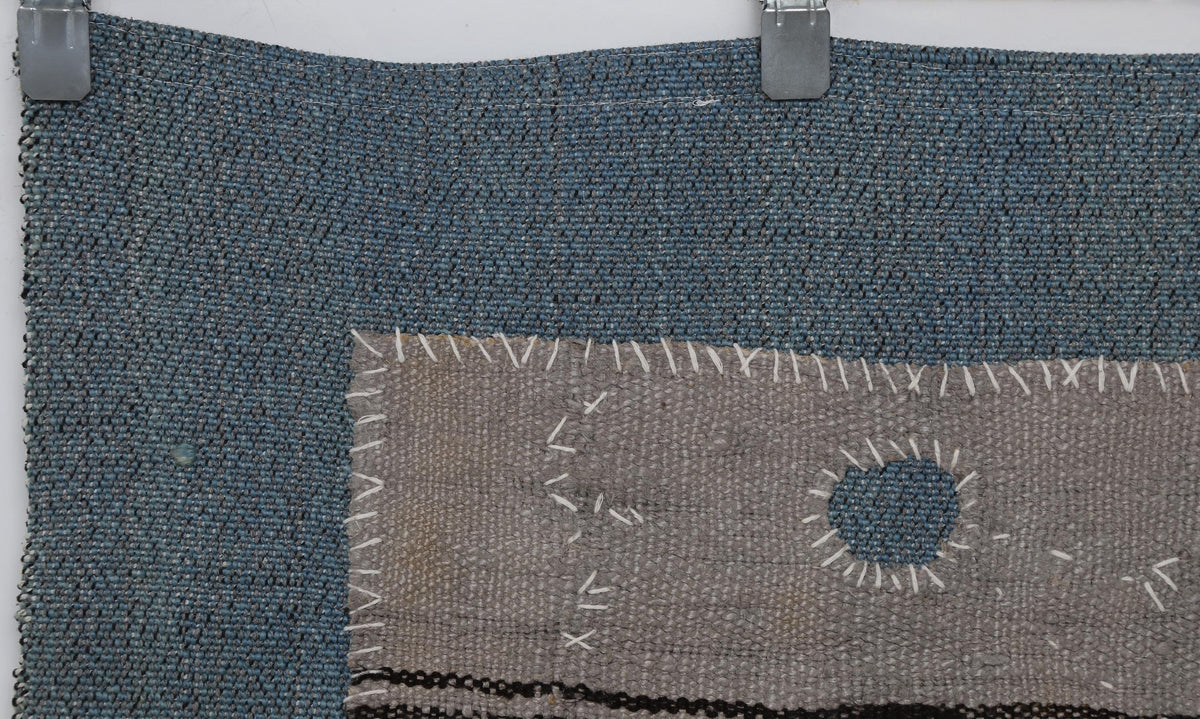 3x4 Vintage Tapestry Rug, Hemp Wool Striped Turkish Textile, Neutral Woven Wall Art