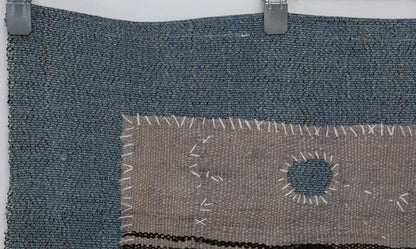3x4 Vintage Tapestry Rug, Hemp Wool Striped Turkish Textile, Neutral Woven Wall Art