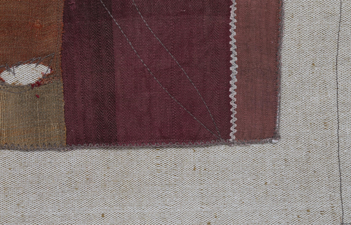 3x4 Vintage Tapestry Rug, Hemp Wool Patchwork Textile, Earth Tone Turkish Woven Wall Art