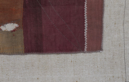 3x4 Vintage Tapestry Rug, Hemp Wool Patchwork Textile, Earth Tone Turkish Woven Wall Art