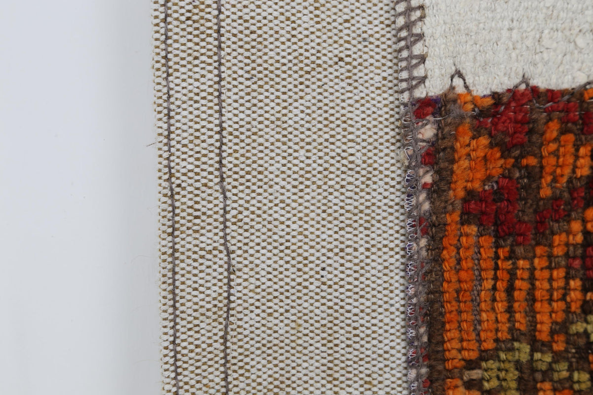 3x4 Vintage Tapestry Rug, Hemp Wool Patchwork Textile, Earth Tone Turkish Woven Wall Art