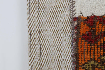 3x4 Vintage Tapestry Rug, Hemp Wool Patchwork Textile, Earth Tone Turkish Woven Wall Art