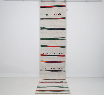 2x8 Vintage Hemp Runner Rug, Ivory Turkish Hallway Rug, Striped Narrow Entryway Rug