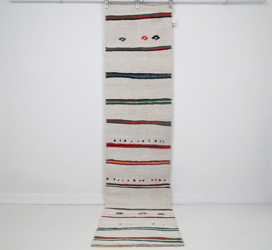 2x8 Vintage Hemp Runner Rug, Ivory Turkish Hallway Rug, Striped Narrow Entryway Rug
