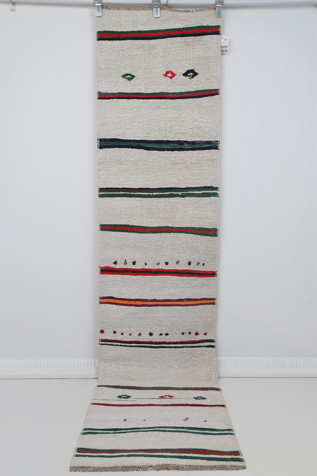 2x8 Vintage Hemp Runner Rug, Ivory Turkish Hallway Rug, Striped Narrow Entryway Rug