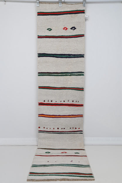 2x8 Vintage Hemp Runner Rug, Ivory Turkish Hallway Rug, Striped Narrow Entryway Rug