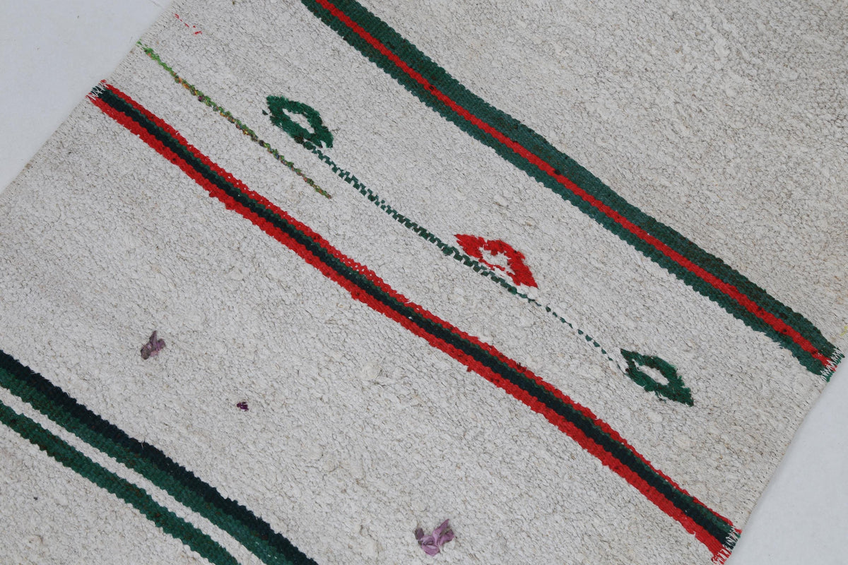 2x8 Vintage Hemp Runner Rug, Ivory Turkish Hallway Rug, Striped Narrow Entryway Rug