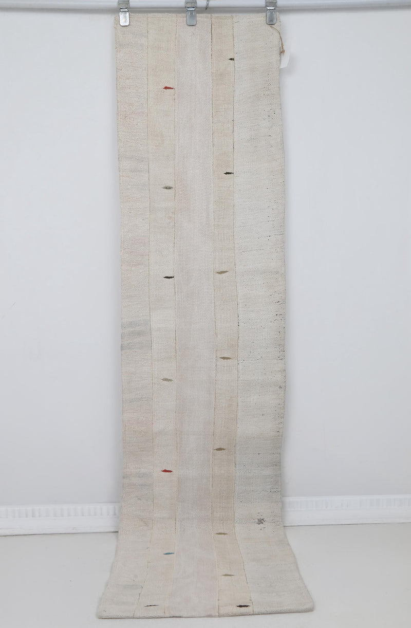 2x8 Vintage Turkish Hemp Runner Rug, Neutral Ivory Patchwork Kilim, Minimalist Hallway Rug, Wabi Sabi Decor