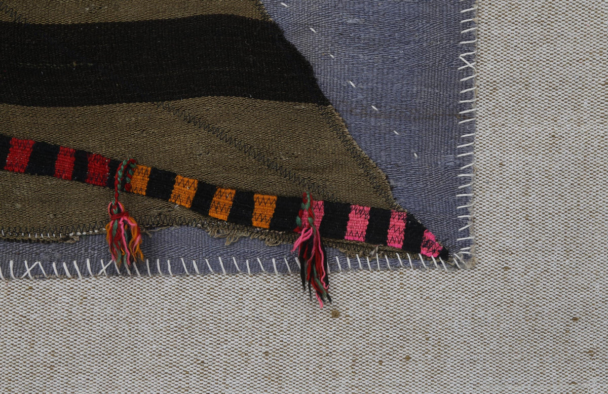 3x4 Vintage Turkish Tapestry Rug, Gray Abstract Hemp Wool Textile, Minimalist Woven Wall Art