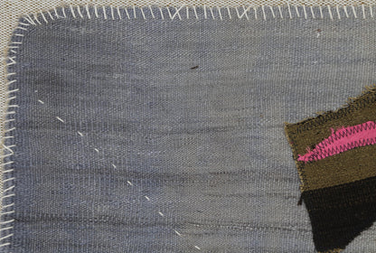 3x4 Vintage Turkish Tapestry Rug, Gray Abstract Hemp Wool Textile, Minimalist Woven Wall Art