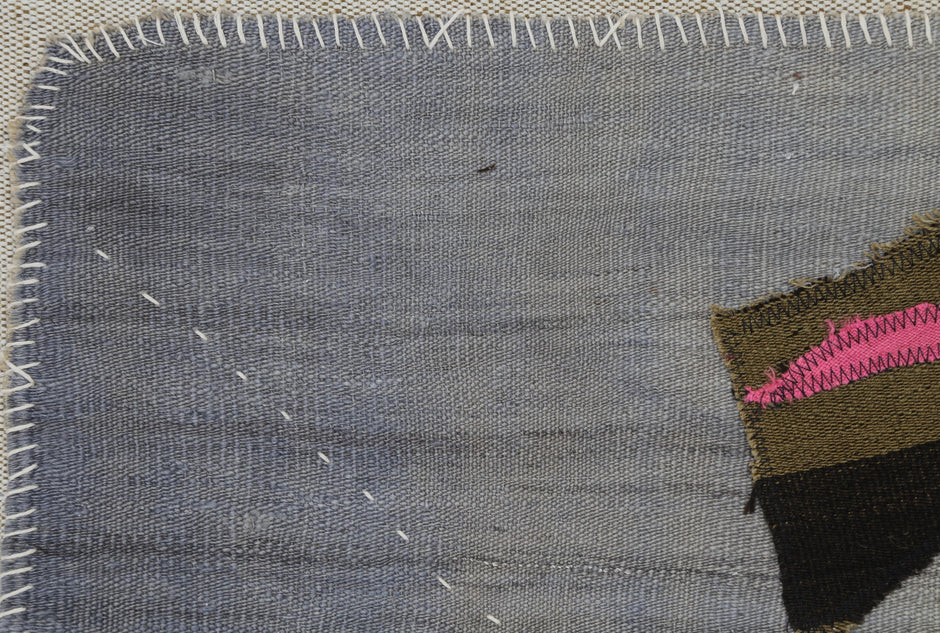 3x4 Vintage Turkish Tapestry Rug, Gray Abstract Hemp Wool Textile, Minimalist Woven Wall Art
