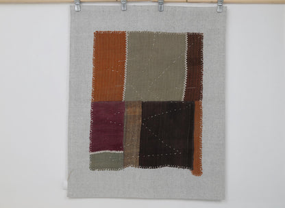 3x4 Vintage Turkish Tapestry Rug, Abstract Patchwork Textile Wall Art, Cotton Wool Woven Wall Hanging