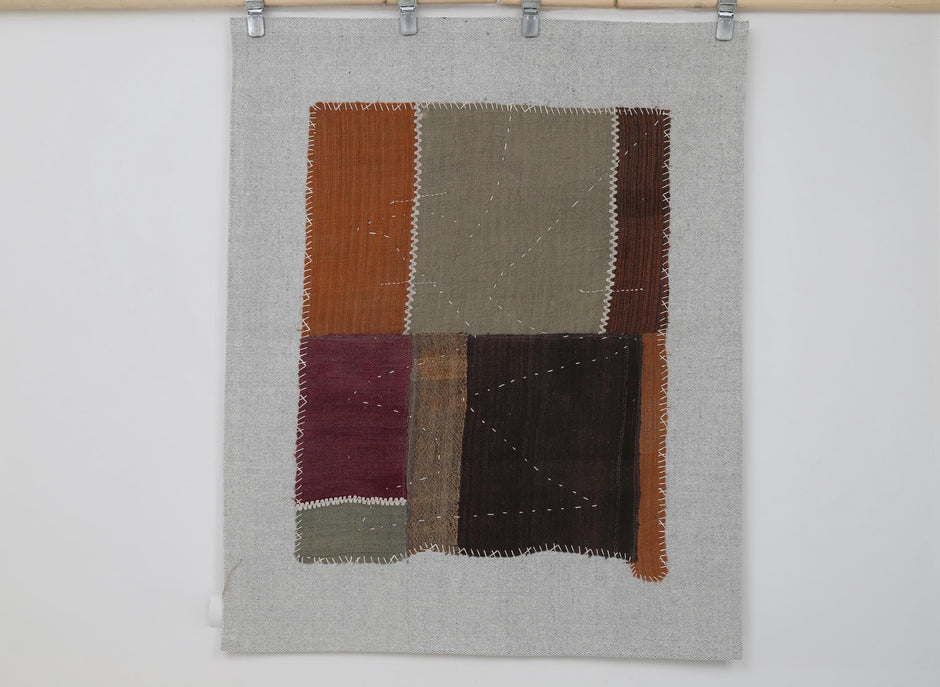 3x4 Vintage Turkish Tapestry Rug, Abstract Patchwork Textile Wall Art, Cotton Wool Woven Wall Hanging