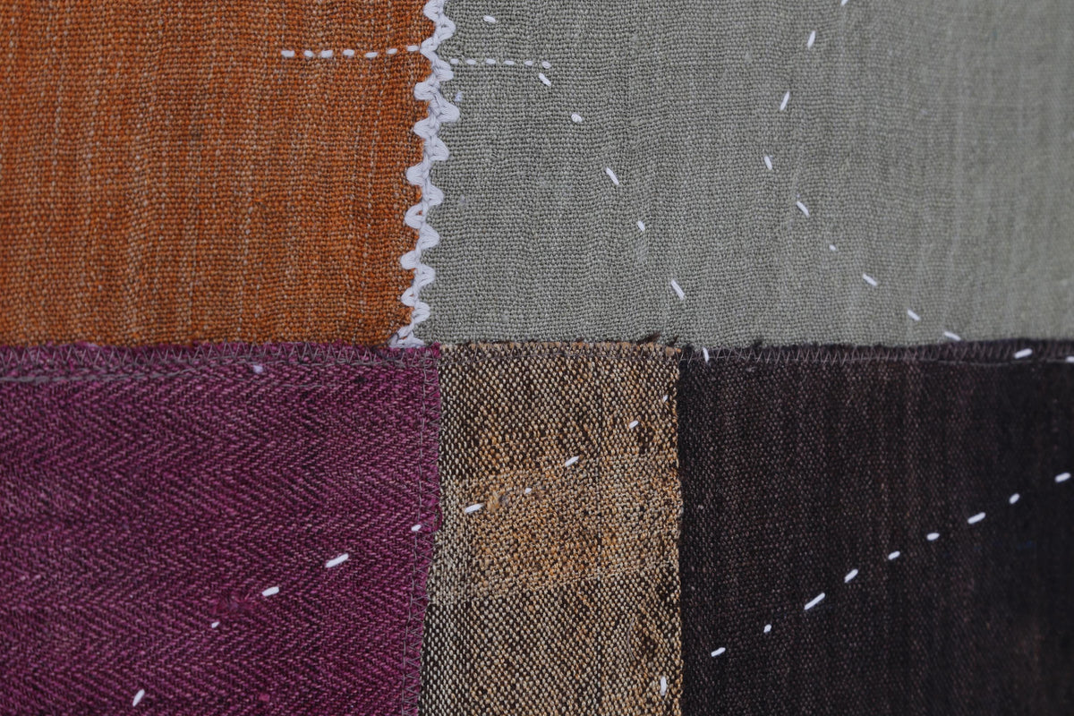 3x4 Vintage Turkish Tapestry Rug, Abstract Patchwork Textile Wall Art, Cotton Wool Woven Wall Hanging