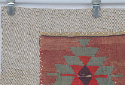 3x4 Vintage Turkish Wool Tapestry Rug,Kilim Wall Art, Geometric Woven Textile Wall Hanging