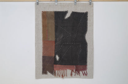 3x4 Vintage Turkish Tapestry Rug, Black Brown Hemp Wool Patchwork, Woven Textile Wall Art