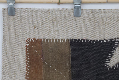 3x4 Vintage Turkish Tapestry Rug, Black Brown Hemp Wool Patchwork, Woven Textile Wall Art