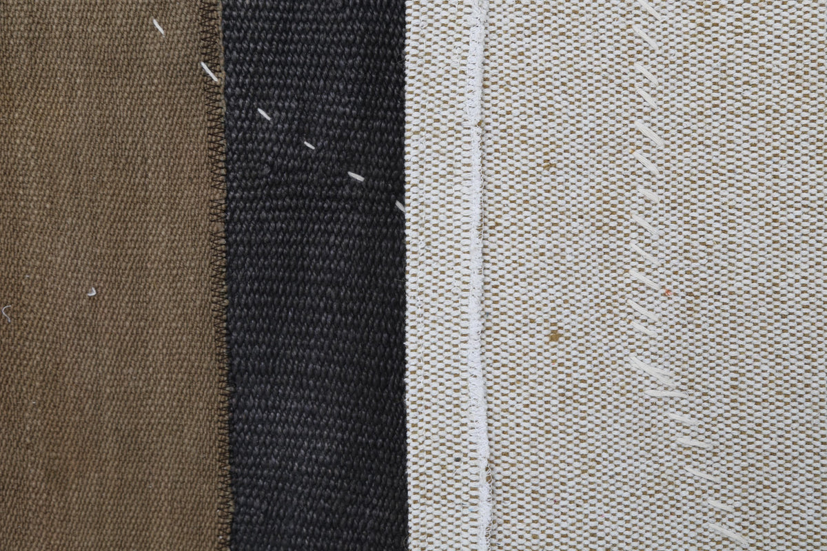 3x4 Vintage Turkish Tapestry Rug, Black Brown Hemp Wool Patchwork, Woven Textile Wall Art