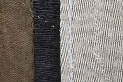 3x4 Vintage Turkish Tapestry Rug, Black Brown Hemp Wool Patchwork, Woven Textile Wall Art