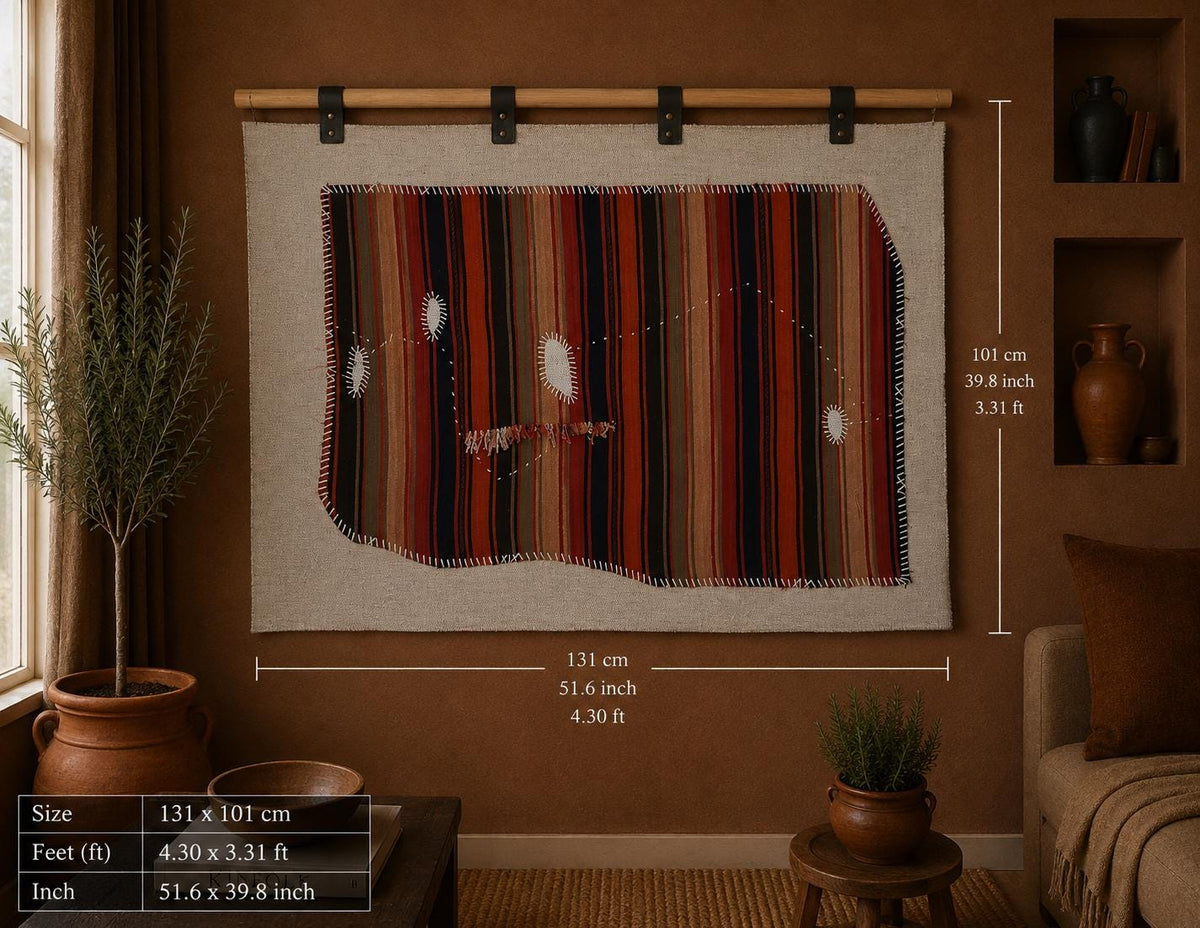 3x4 Vintage Turkish Tapestry Rug, Red Black Striped Wool Kilim, Woven Textile Wall Art