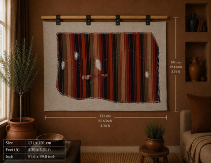 3x4 Vintage Turkish Tapestry Rug, Red Black Striped Wool Kilim, Woven Textile Wall Art