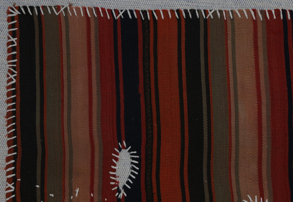 3x4 Vintage Turkish Tapestry Rug, Red Black Striped Wool Kilim, Woven Textile Wall Art
