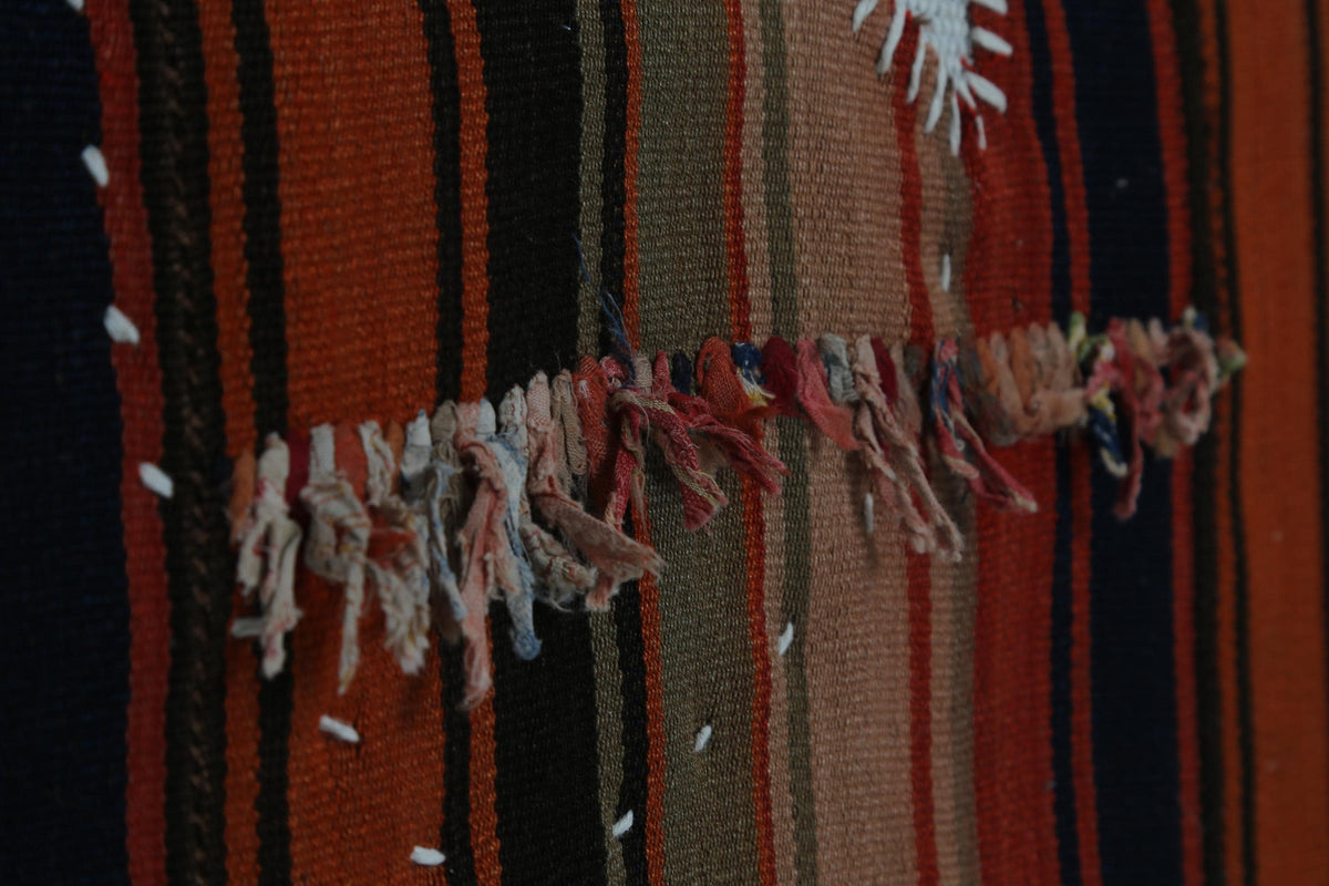 3x4 Vintage Turkish Tapestry Rug, Red Black Striped Wool Kilim, Woven Textile Wall Art