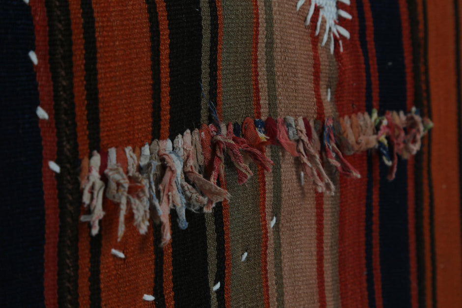 3x4 Vintage Turkish Tapestry Rug, Red Black Striped Wool Kilim, Woven Textile Wall Art