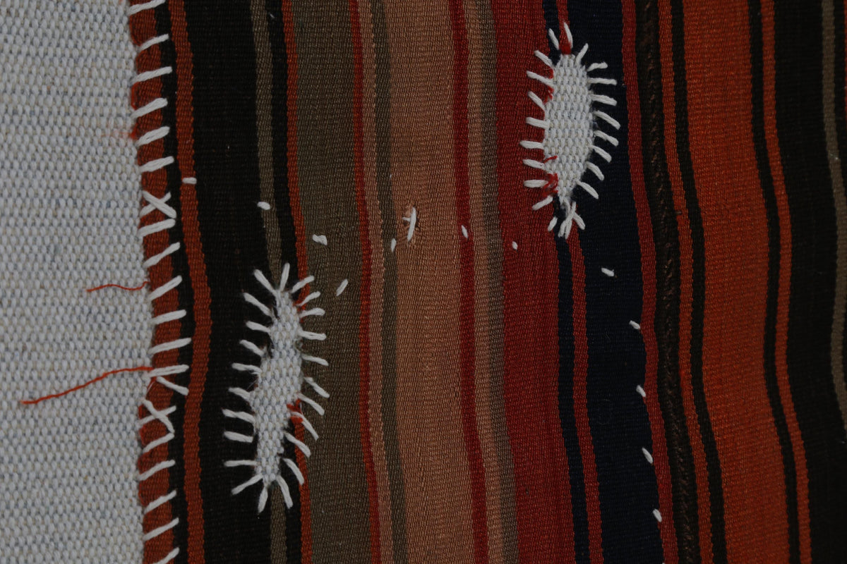 3x4 Vintage Turkish Tapestry Rug, Red Black Striped Wool Kilim, Woven Textile Wall Art