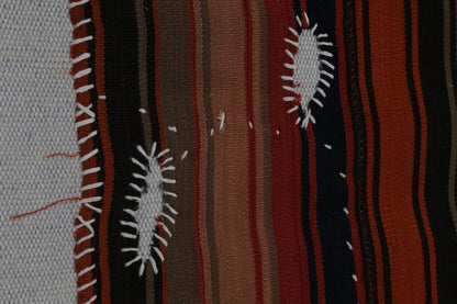 3x4 Vintage Turkish Tapestry Rug, Red Black Striped Wool Kilim, Woven Textile Wall Art