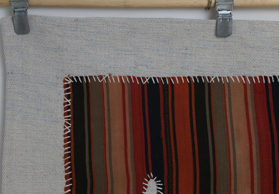 3x4 Vintage Turkish Tapestry Rug, Red Black Striped Wool Kilim, Woven Textile Wall Art