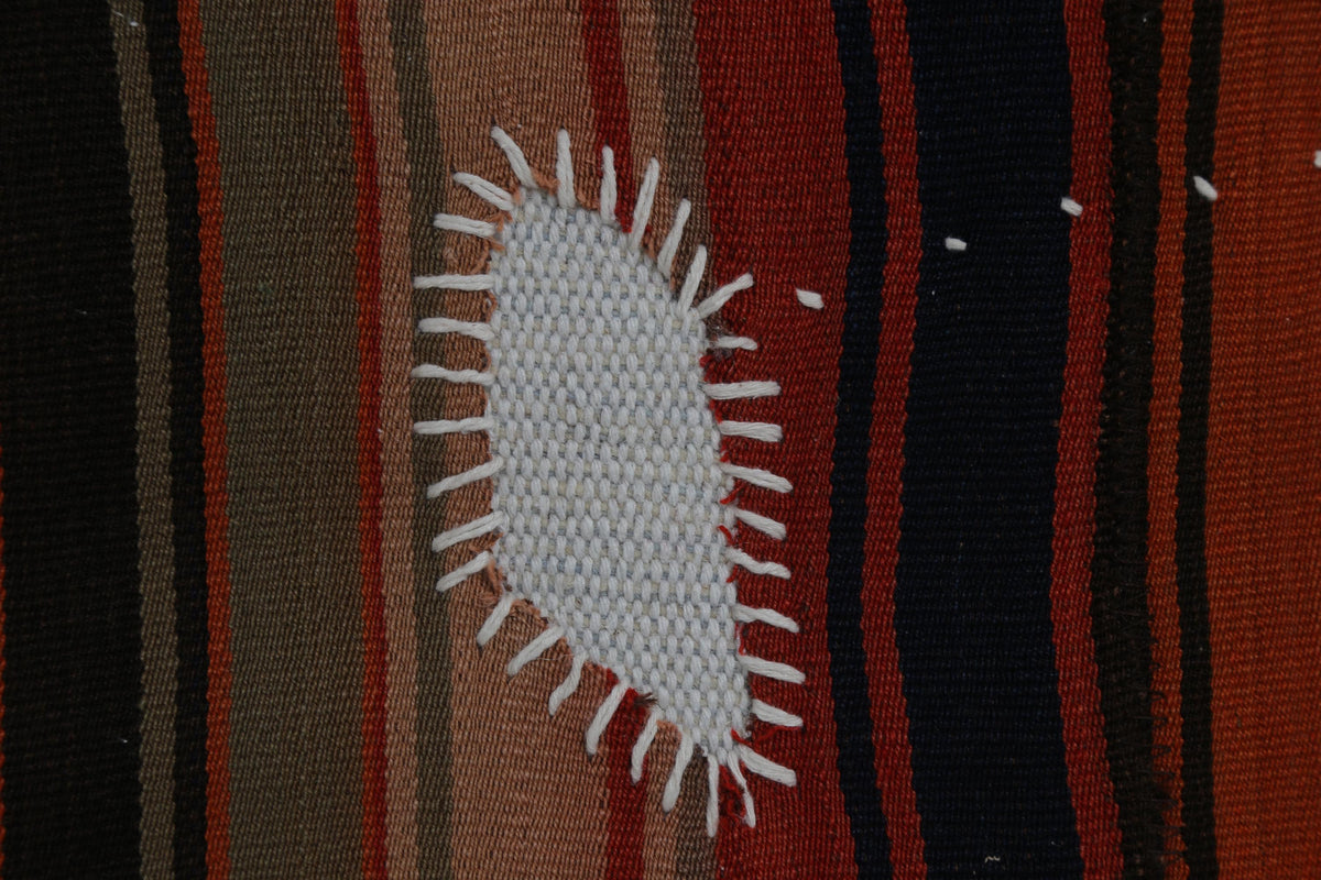 3x4 Vintage Turkish Tapestry Rug, Red Black Striped Wool Kilim, Woven Textile Wall Art