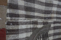 3x5 Vintage Turkish Tapestry Rug, Checkered Patchwork Textile Wall Art, Wool Woven Wall Hanging