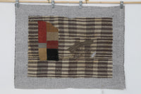 3x5 Vintage Turkish Tapestry Rug, Checkered Patchwork Textile Wall Art, Wool Woven Wall Hanging