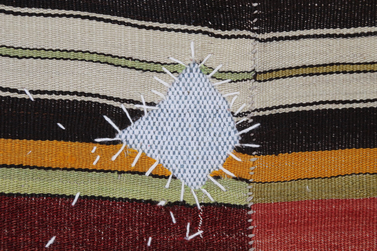 3x4 Vintage Turkish Tapestry Rug, Striped Wool Textile Wall Art, Rustic Woven Wall Hanging