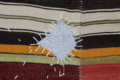 3x4 Vintage Turkish Tapestry Rug, Striped Wool Textile Wall Art, Rustic Woven Wall Hanging