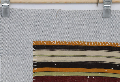 3x4 Vintage Turkish Tapestry Rug, Striped Wool Textile Wall Art, Rustic Woven Wall Hanging
