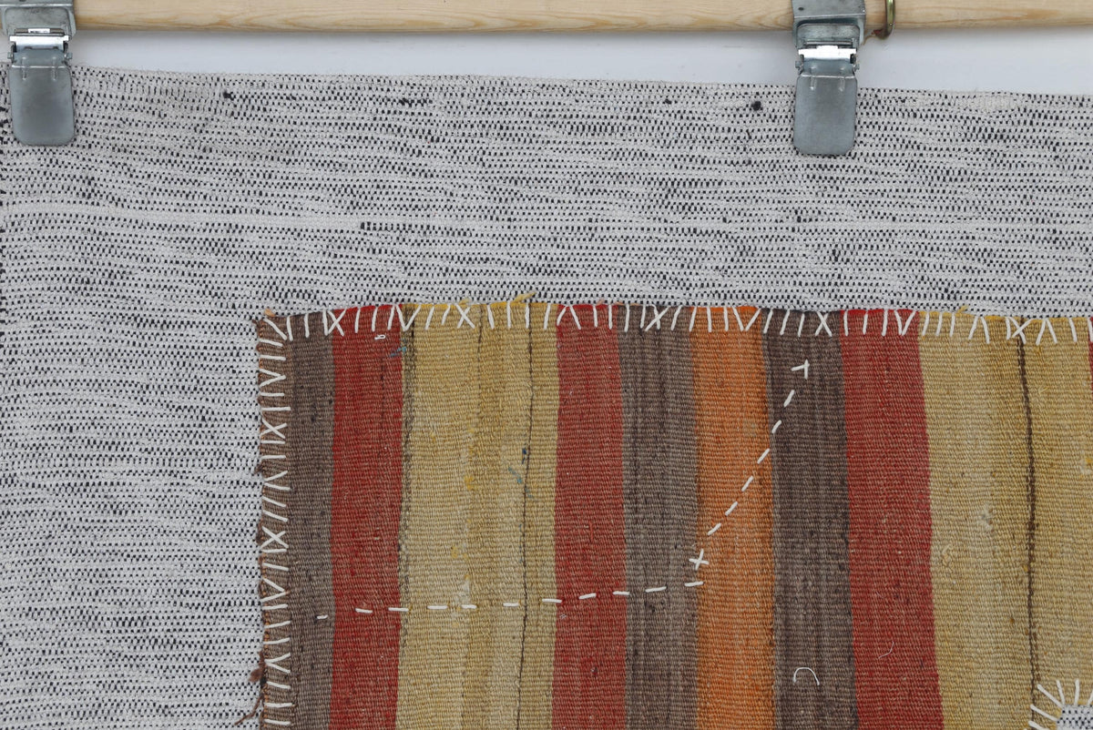 3x4 Vintage Turkish Tapestry Rug, Striped Wool Textile Wall Art, Rustic Woven Wall Hanging