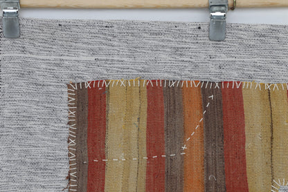 3x4 Vintage Turkish Tapestry Rug, Striped Wool Textile Wall Art, Rustic Woven Wall Hanging