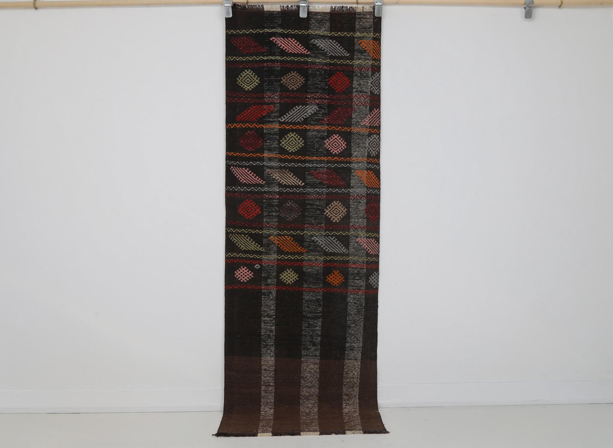 2x6 Vintage Turkish Flatweave Runner Rug,  Striped Wool Cotton Kilim, Narrow Hallway Rug