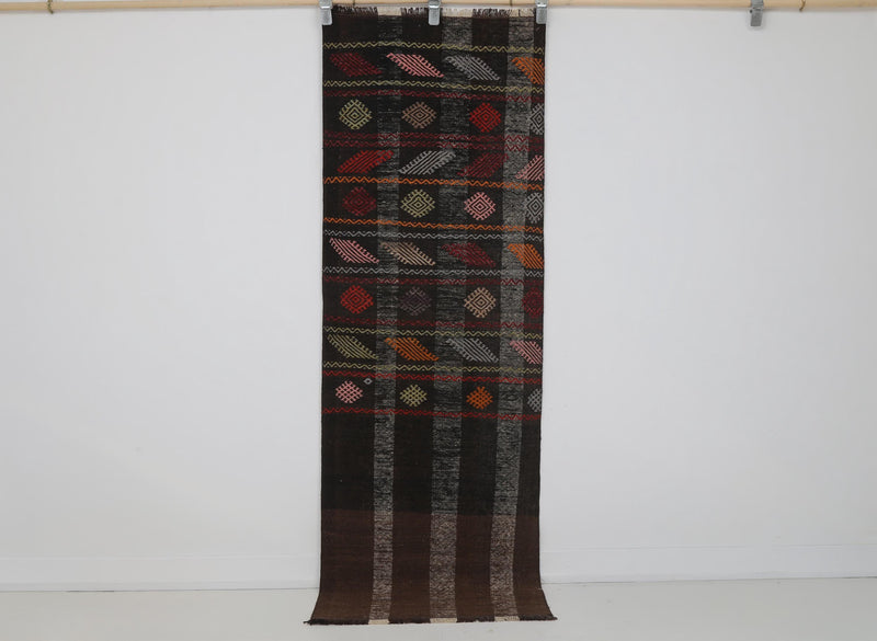 2x6 Vintage Turkish Flatweave Runner Rug,  Striped Wool Cotton Kilim, Narrow Hallway Rug