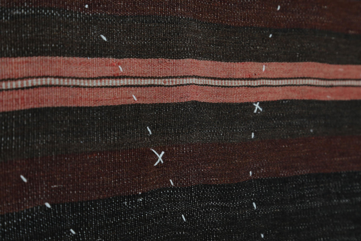 3x4 Vintage Turkish Tapestry Rug, Dark Brown Burgundy Striped Wool Cotton Textile, Woven Wall Art