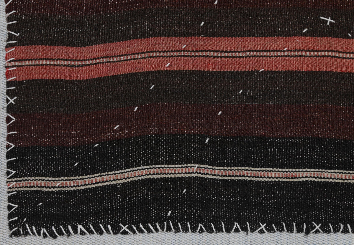 3x4 Vintage Turkish Tapestry Rug, Dark Brown Burgundy Striped Wool Cotton Textile, Woven Wall Art