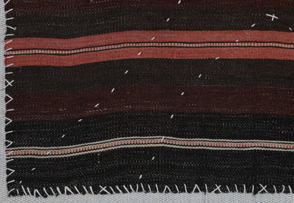 3x4 Vintage Turkish Tapestry Rug, Dark Brown Burgundy Striped Wool Cotton Textile, Woven Wall Art