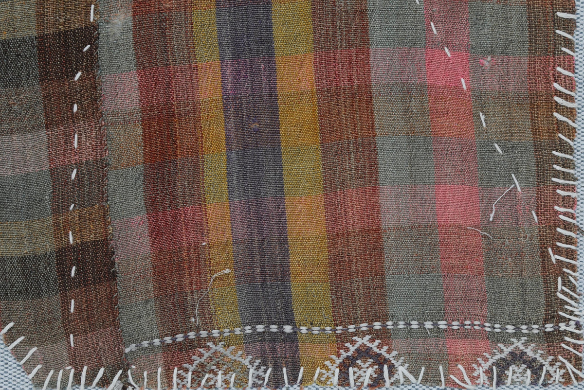 3x4 Vintage Turkish Tapestry Rug, Plaid Wool Textile Wall Hanging, Patchwork Kilim Wall Art