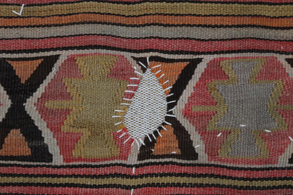 3x4 Vintage Turkish Tapestry Rug, Geometric Wool Kilim Wall Hanging, Woven Textile Wall Art